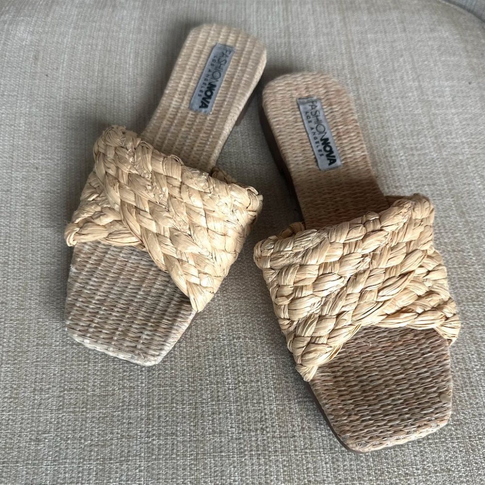 Braided Square-Toe Straw Sandals